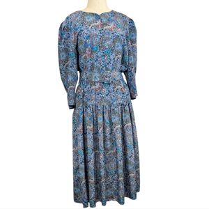Vintage Pellini By Von Bramlett silky paisley, A-line Maxi Dress W belt. Sz 12
